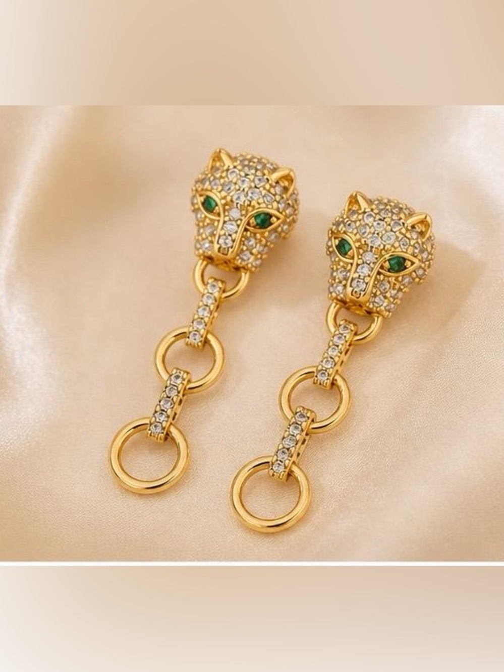 Gold Panther Drop Earrings | Statement Luxury Earrings | Elegant Chain Link